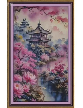 Pavilion 14CT 16CT Printed On Canvas Cross Stitch DIY Set Chinese Pattern Kit Home Needlework Embroidery 176 Colors